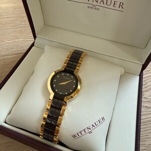 WITTNAUER Ladies Watch Black/gold tone with genuine Diamonds